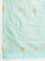 Thumbnail for Janasya Sea Green Silk Blend Floral Jacquard Saree
