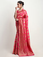 Thumbnail for Janasya Pink Silk Blend Floral Jacquard Saree
