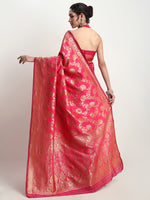 Thumbnail for Janasya Pink Silk Blend Floral Jacquard Saree