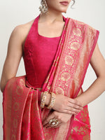 Thumbnail for Janasya Pink Silk Blend Floral Jacquard Saree