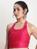Thumbnail for Janasya Pink Silk Blend Floral Jacquard Saree
