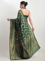 Thumbnail for Janasya Dark Green Silk Blend Floral Jacquard Saree
