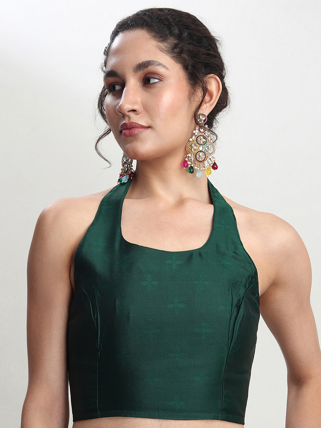 Janasya Dark Green Silk Blend Floral Jacquard Saree