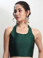Thumbnail for Janasya Dark Green Silk Blend Floral Jacquard Saree