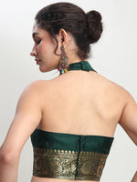 Thumbnail for Janasya Dark Green Silk Blend Floral Jacquard Saree