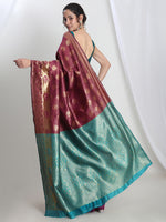 Thumbnail for Janasya Purple Silk Blend Ethnic Motifs Jacquard Saree