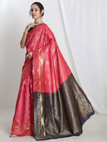 Thumbnail for Janasya Pink Silk Blend Ethnic Motifs Jacquard Saree