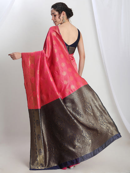 Janasya Pink Silk Blend Ethnic Motifs Jacquard Saree - Distacart