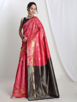 Thumbnail for Janasya Pink Silk Blend Ethnic Motifs Jacquard Saree