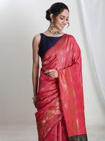 Thumbnail for Janasya Pink Silk Blend Ethnic Motifs Jacquard Saree