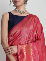 Thumbnail for Janasya Pink Silk Blend Ethnic Motifs Jacquard Saree