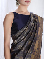 Thumbnail for Janasya Navy Blue Silk Blend Ethnic Motifs Jacquard Saree