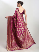 Thumbnail for Janasya Purple Silk Blend Floral Jacquard Saree