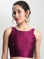 Thumbnail for Janasya Purple Silk Blend Floral Jacquard Saree