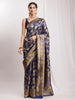 Janasya Navy Blue Silk Blend Floral Jacquard Saree - Distacart