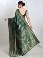 Thumbnail for Janasya Dark Green Silk Blend Floral Jacquard Saree