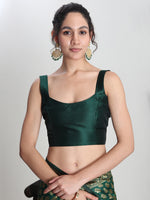 Thumbnail for Janasya Dark Green Silk Blend Floral Jacquard Saree