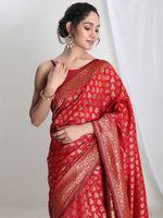 Thumbnail for Janasya Red Silk Blend Floral Jacquard Saree
