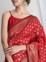 Thumbnail for Janasya Red Silk Blend Floral Jacquard Saree