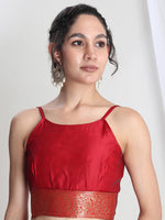 Thumbnail for Janasya Red Silk Blend Floral Jacquard Saree