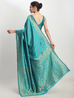 Thumbnail for Janasya Turquoise Silk Blend Ethnic Motifs Jacquard Saree