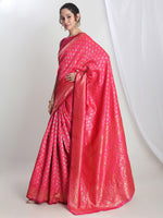 Thumbnail for Janasya Pink Silk Blend Floral Jacquard Saree