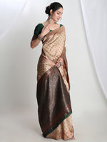 Thumbnail for Janasya Beige Silk Blend Ethnic Motifs Jacquard Saree
