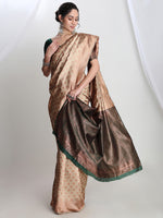 Thumbnail for Janasya Beige Silk Blend Ethnic Motifs Jacquard Saree