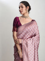 Thumbnail for Janasya Dusty Pink Silk Blend Ethnic Motifs Jacquard Saree