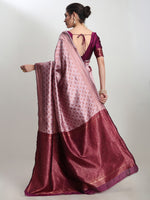 Thumbnail for Janasya Dusty Pink Silk Blend Ethnic Motifs Jacquard Saree