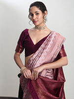 Thumbnail for Janasya Dusty Pink Silk Blend Ethnic Motifs Jacquard Saree