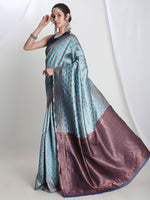 Thumbnail for Janasya Light Blue Silk Blend Ethnic Motifs Jacquard Saree