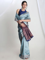 Thumbnail for Janasya Light Blue Silk Blend Ethnic Motifs Jacquard Saree