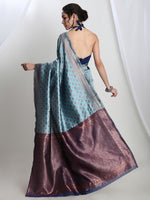 Thumbnail for Janasya Light Blue Silk Blend Ethnic Motifs Jacquard Saree