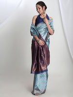 Thumbnail for Janasya Light Blue Silk Blend Ethnic Motifs Jacquard Saree