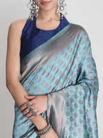Thumbnail for Janasya Light Blue Silk Blend Ethnic Motifs Jacquard Saree