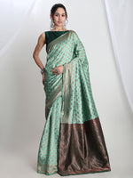 Thumbnail for Janasya Light Green Silk Blend Ethnic Motifs Jacquard Saree