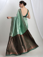 Thumbnail for Janasya Light Green Silk Blend Ethnic Motifs Jacquard Saree