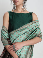 Thumbnail for Janasya Light Green Silk Blend Ethnic Motifs Jacquard Saree