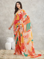 Thumbnail for Janasya Multicolor Georgette Abstract Printed Saree