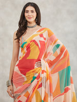 Thumbnail for Janasya Multicolor Georgette Abstract Printed Saree