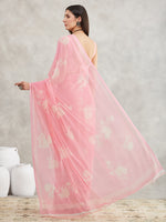 Thumbnail for Janasya Light Pink Georgette Floral Printed Saree