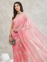 Thumbnail for Janasya Light Pink Georgette Floral Printed Saree