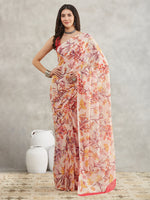 Thumbnail for Janasya Cream Georgette Floral Printed Saree