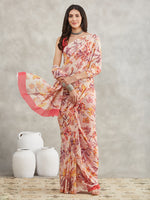 Thumbnail for Janasya Cream Georgette Floral Printed Saree