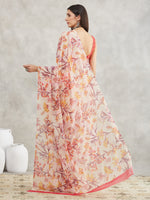 Thumbnail for Janasya Cream Georgette Floral Printed Saree