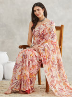 Thumbnail for Janasya Cream Georgette Floral Printed Saree