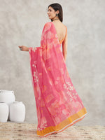 Thumbnail for Janasya Pink Georgette Geometric Printed Saree