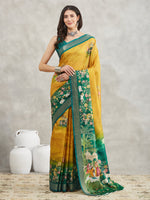 Thumbnail for Janasya Mustard Silk Blend Ethnic Motifs Printed Saree