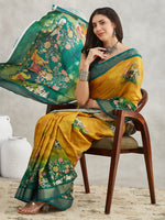 Thumbnail for Janasya Mustard Silk Blend Ethnic Motifs Printed Saree